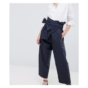 ASOS navy blue tie waist, paper bag style waist pants. US Size: 4